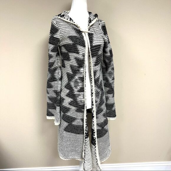 👠Elan knit long line Aztec print cardigan with hood  Sm - Picture 1 of 7